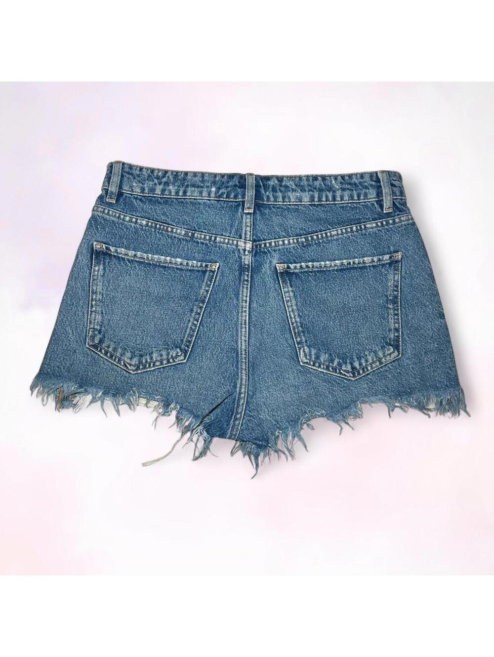 Zara Cotton Denim Jean Shorts Size 6 Four Button Front Clean Girl Minimalist - Picture 2 of 3